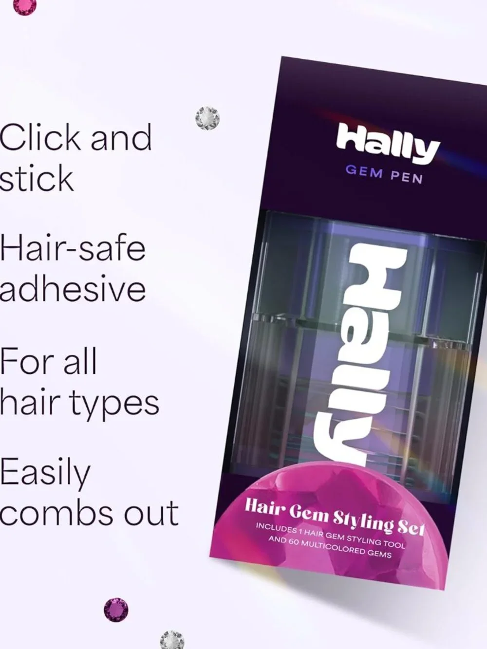 Gem Pen, 240 Stick-On Hair Gems with Stamper Tool, Easy to Apply and Remove, Hai